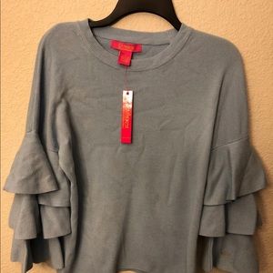 women’s grey long sleeve sweater with ruffles